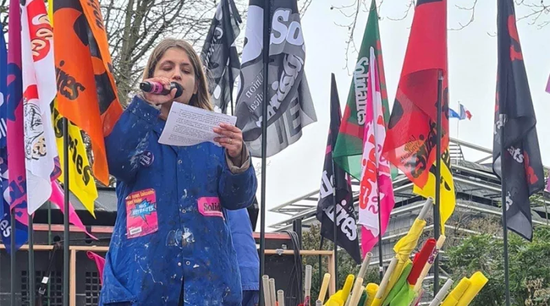 Prise de parole de Solidaires, lors d’une manifestation à Caen, en février 2023. [Solidaires 14]