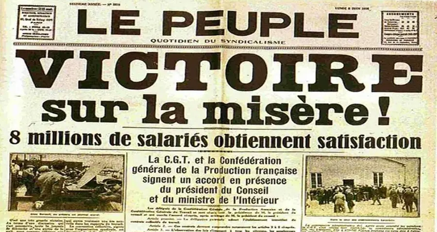 La une du journal Le Peuple, « quotidien du syndicalisme », le 10 juin 1936. [DR]