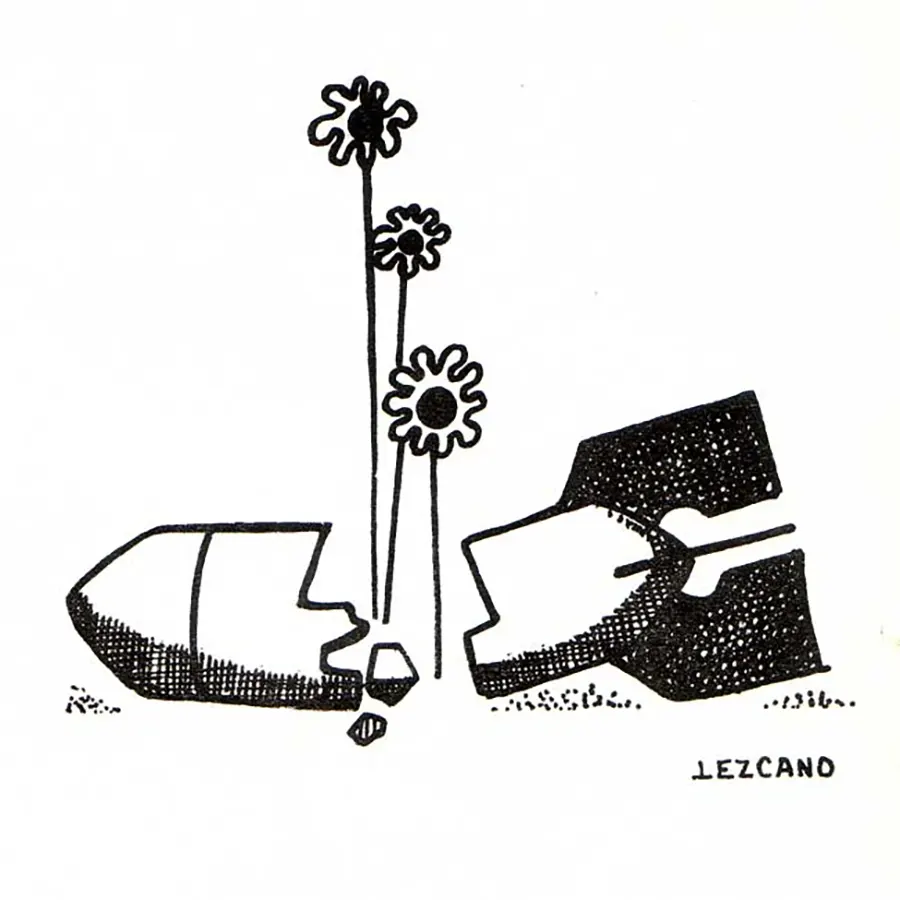 Dessin de Francisco Lezcano Lezczno, dans Parole et Société, 1973. [Coll. CM]