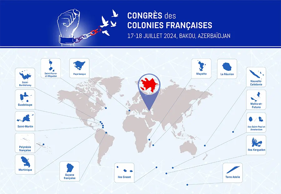 En juillet 2024, le Baku Initiative Group a organisé un Congrès des colonies françaises à Bakou, dont voici une illustration. [DR]