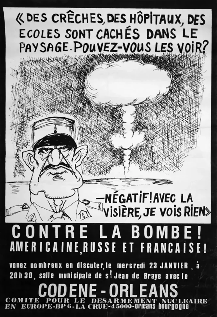 Affiche pour une réunion publique du Collectif pour le désarmement nucléaire en Europe (CODENE) en 1980 [FCEDL]