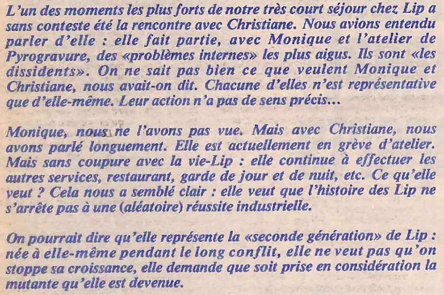 Introduction à l’interview de Christiane André : « Elle veut que l’histoire des Lip ne s’arrête pas à une (aléatoire) réussite industrielle ». La Gueule ouverte n°213 du 7 juin 1978. [Coll. CM]