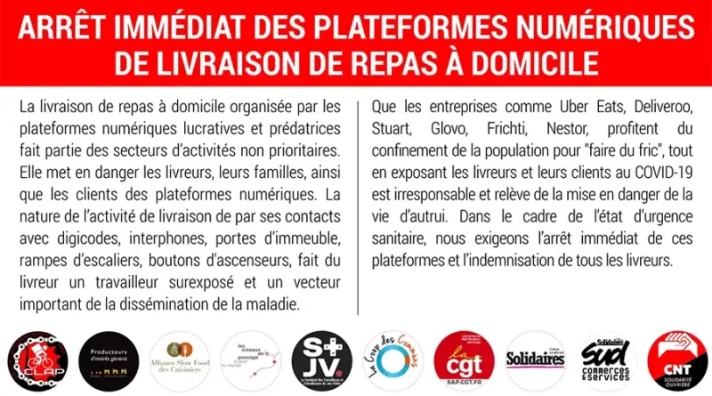 Appel intersyndical lors du confinement lié à la pandémie de COVID-19. [DR]