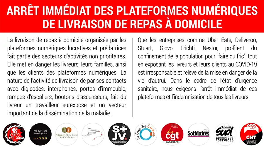 Appel intersyndical lors du confinement lié à la pandémie de COVID-19. [DR]