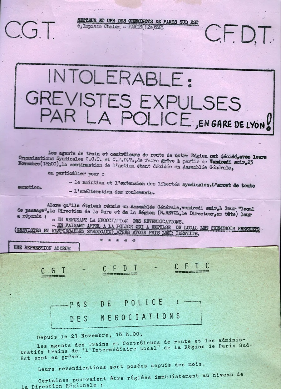 Autre forme de répression contre les grévistes, les interventions policières. Ici, contre les agents de trains de la Gare de Lyon, en novembre 1979 [Coll. CM]