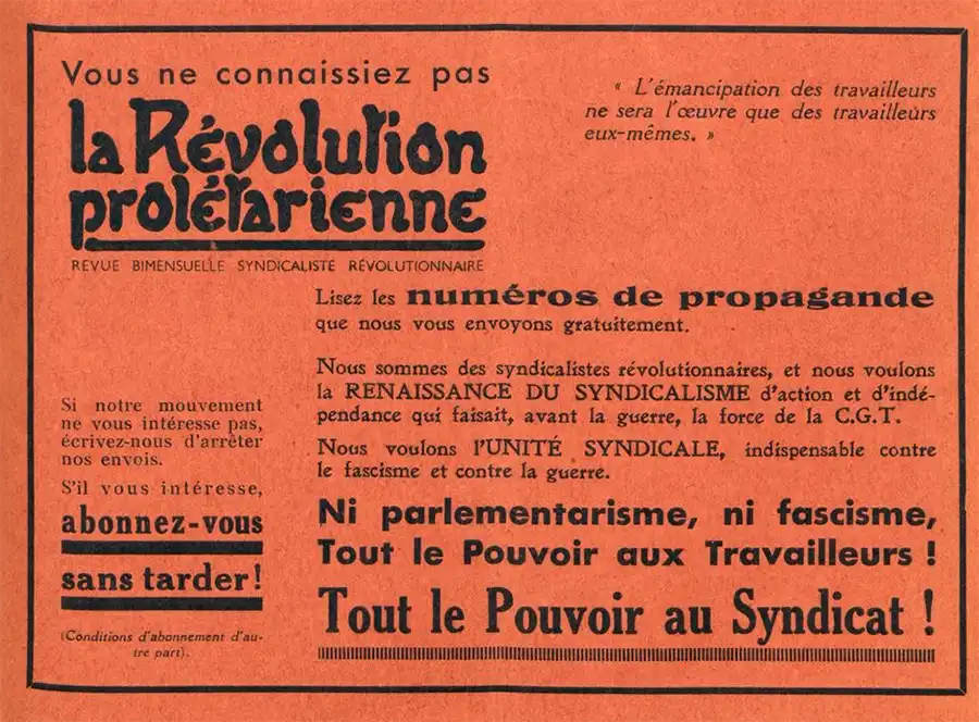 Encart publié dans La Révolution prolétarienne (1935). [Coll. CM]