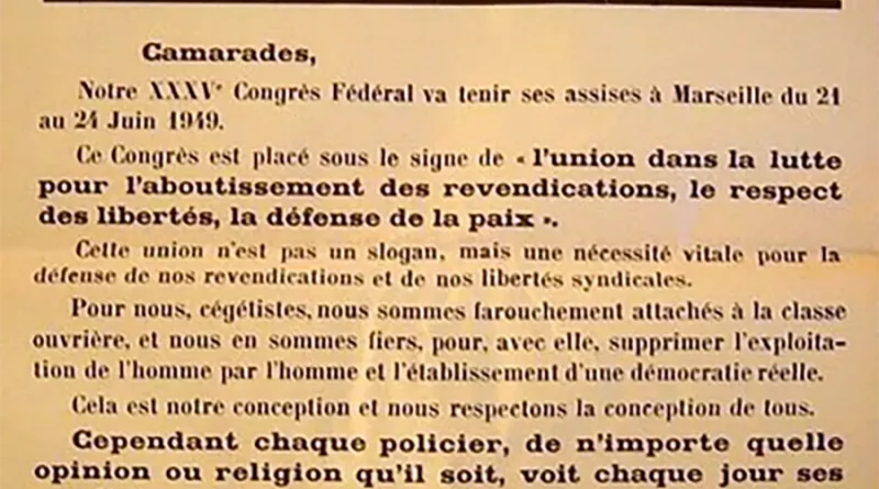 Tract de la fédération des polices de la CGT, 1949. [DR]
